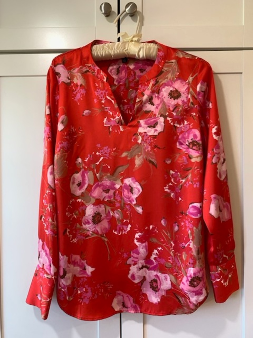 Talbots Red Floral Long-Sleeve blouse with Pink Accents